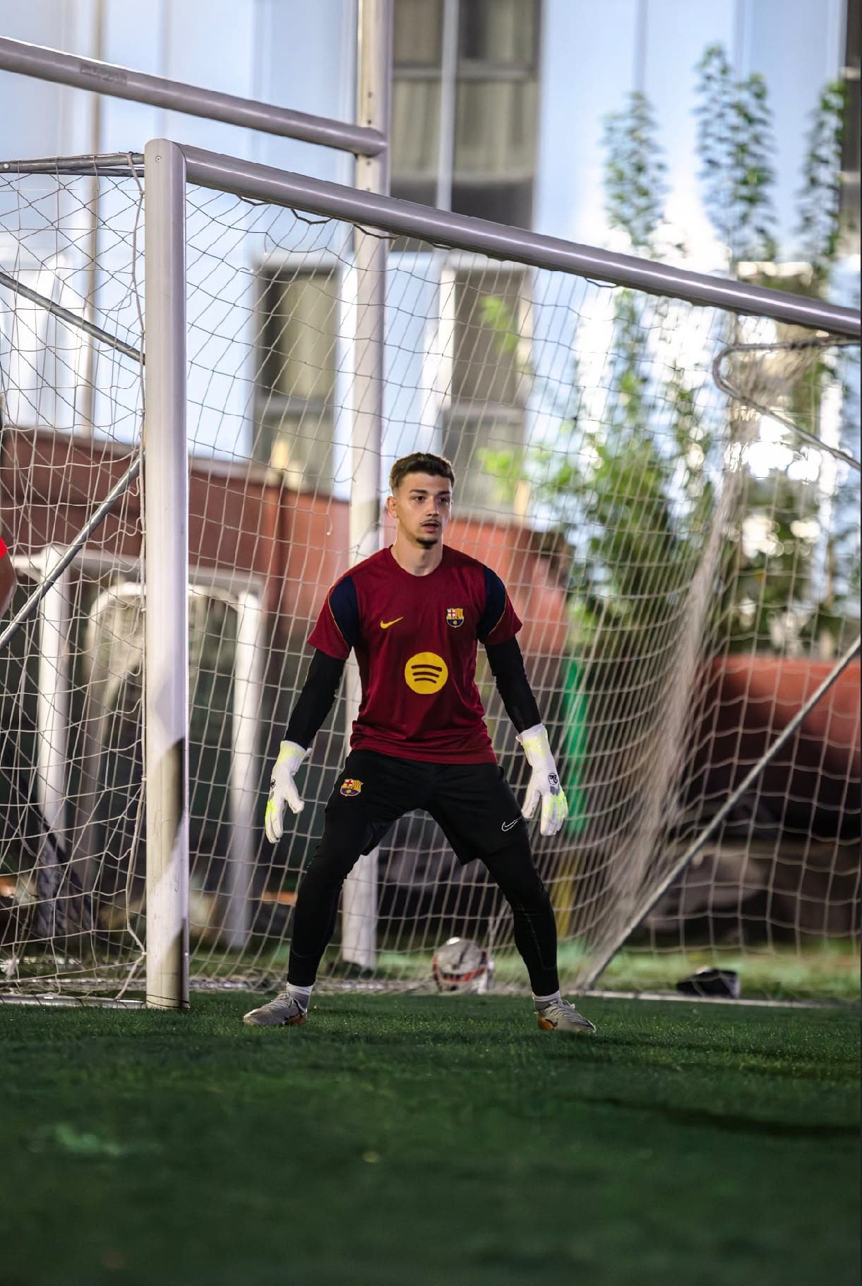 Lucian in a ready stance in front of the goal